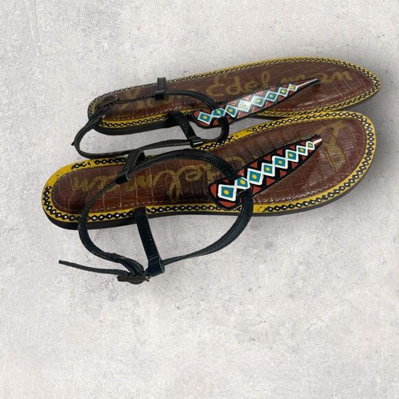 Sam Edelman Gigi Saddle Painted Tribal Leather Thong Sandal Women Size 8 - Picture 4 of 11